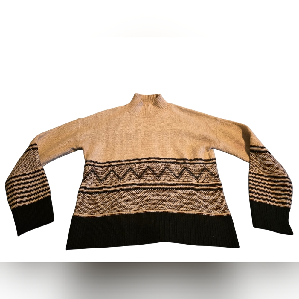 Banana Republic Cream & Black Mock Neck Sweater Cotton Acrylic Blend Size S EUC